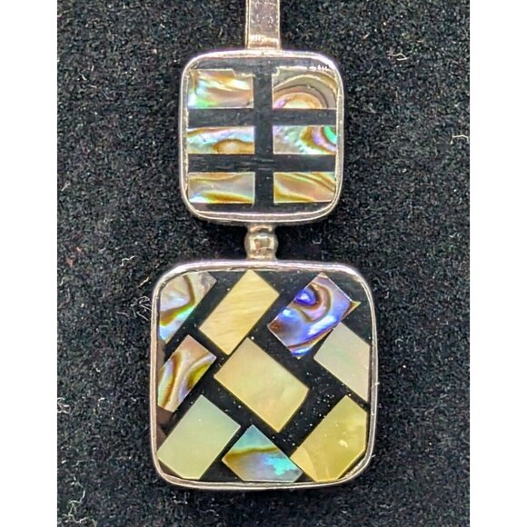 Sandy Baker Sterling 925 Paula shell horn inlay mosaic pendant on 925 Necklace - Picture 1 of 16